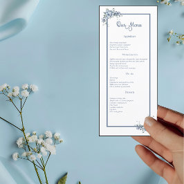 Modernes Dusty Blue Floral Hochzeitmenü Menükarte