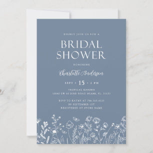 Modernes Dusty Blue Flowers Brautparty Einladung