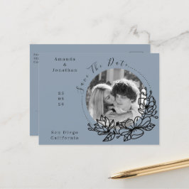 Modernes Dusty Blue Foto Wedding Save the Date Postkarte