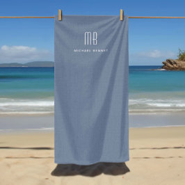 Modernes Dusty Blue Monogram Strandtuch