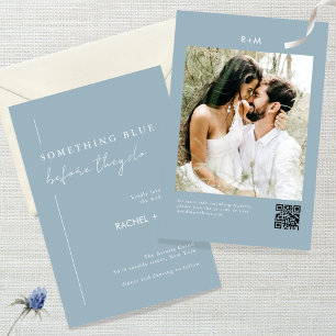 Modernes Dusty Blue QR Code Foto Hochzeit Einladung
