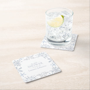 Modernes Dusty Blue Snowflake Winter Brautparty Rechteckiger Pappuntersetzer