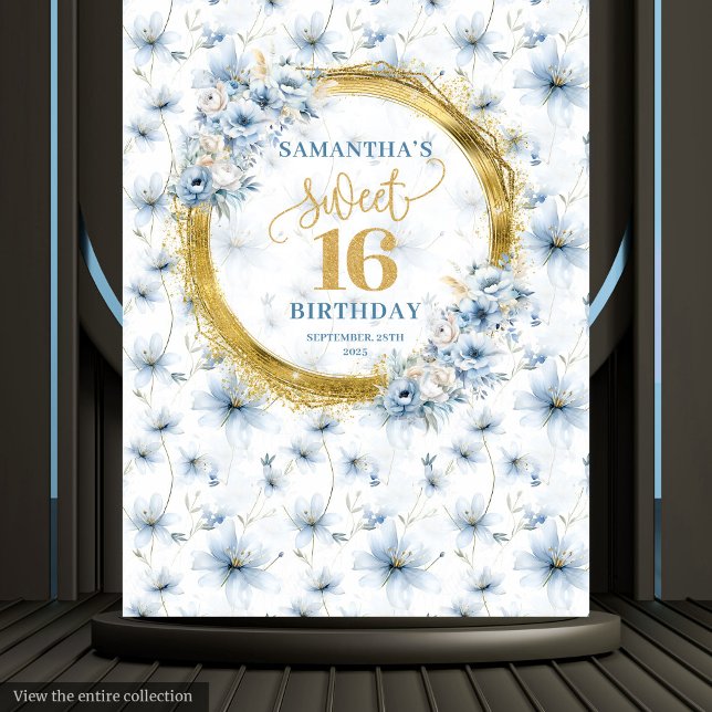 Modernes Dusty Blue Sweet 16 Gold Glitzer Tapestry Wandteppich (Modern Dusty Blue Sweet 16 Gold Glitter Tapestry Decor)