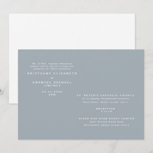 Modernes Dusty Blue Zwei Orte Einladung Hochzeit