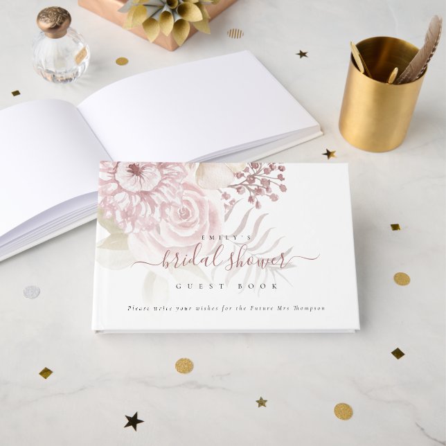 Modernes Dusty Pink Florals Brautparty Gästebuch (Vorderseite Offen)