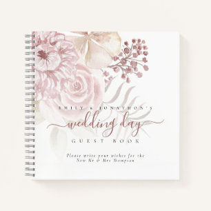 Modernes Dusty Pink Florals Wedding Gästebuch Notizbuch