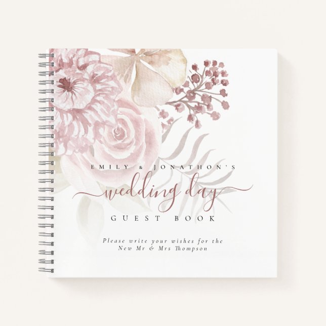 Modernes Dusty Pink Florals Wedding Gästebuch Notizbuch (Vorderseite)