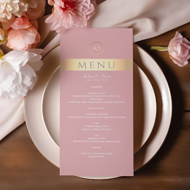 Modernes Dusty Rose Wedding Menu Menükarte (Von Creator hochgeladen)