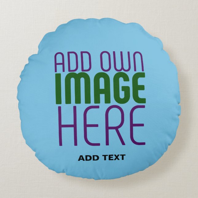 MODERNES EDITABLE SWAG SKY BLAUE BILD TEMPLATE RUNDES KISSEN (Vorderseite)
