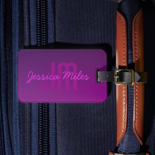 Modernes Editierbares Mit Monogramm Text & Lila Om Gepäckanhänger (Vorderseite Insitu 4)