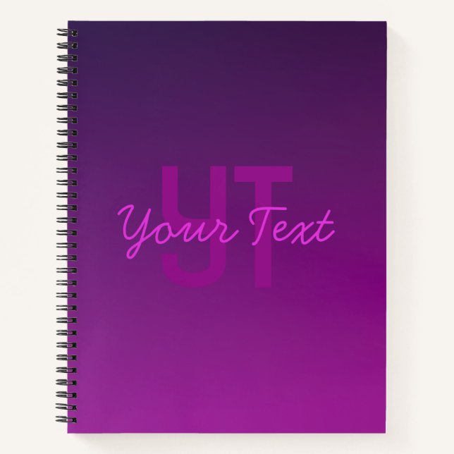 Modernes Editierbares Mit Monogramm Text & Lila Om Notizbuch (Vorderseite)