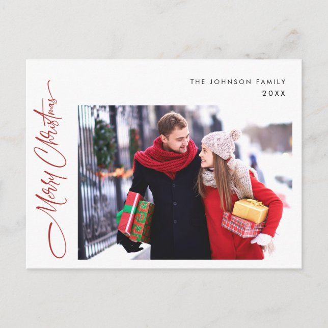 Modernes Ein FOTO frohe Weihnachtsfeiertage Gruß Postkarte (Vorderseite)