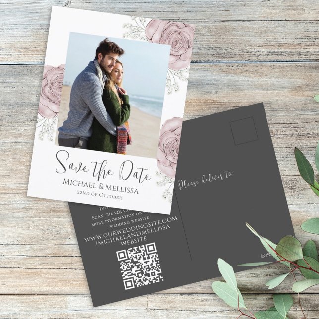 Modernes Einfach-Dusty-Rose Foto QR-Code Postkarte (Von Creator hochgeladen)