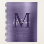 Modernes, einfach gebürstetes Metallic-Lila Monogr Planer<br><div class="desc">Moderner einfacher,  metallischer Monogramm-Planer mit Pinsel</div>