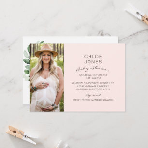 Modernes, einfaches Baby Dusche Foto Champagne Pin Einladung