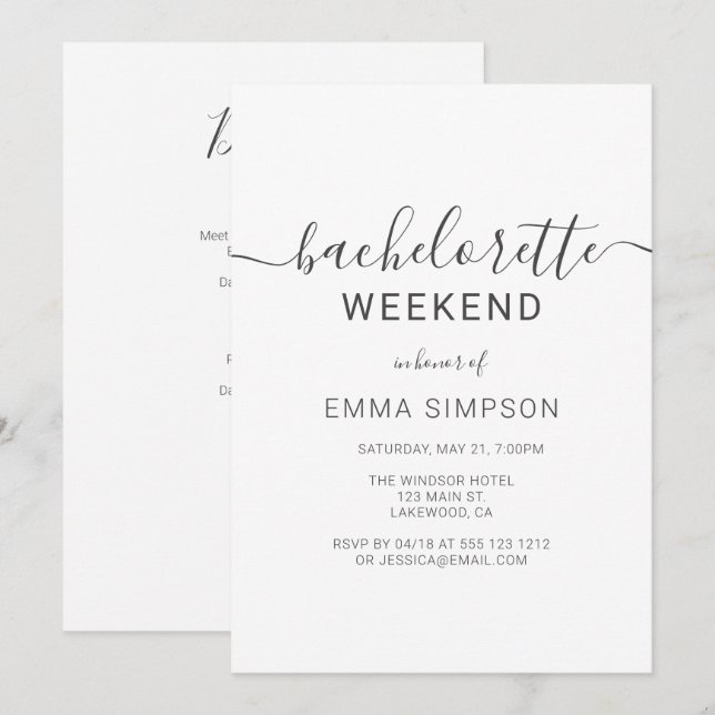 Modernes einfaches Bachelorette Weekend Einladung (Vorne/Hinten)