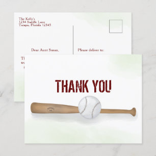 Modernes einfaches Baseball Vielen Dank Watercolor Postkarte