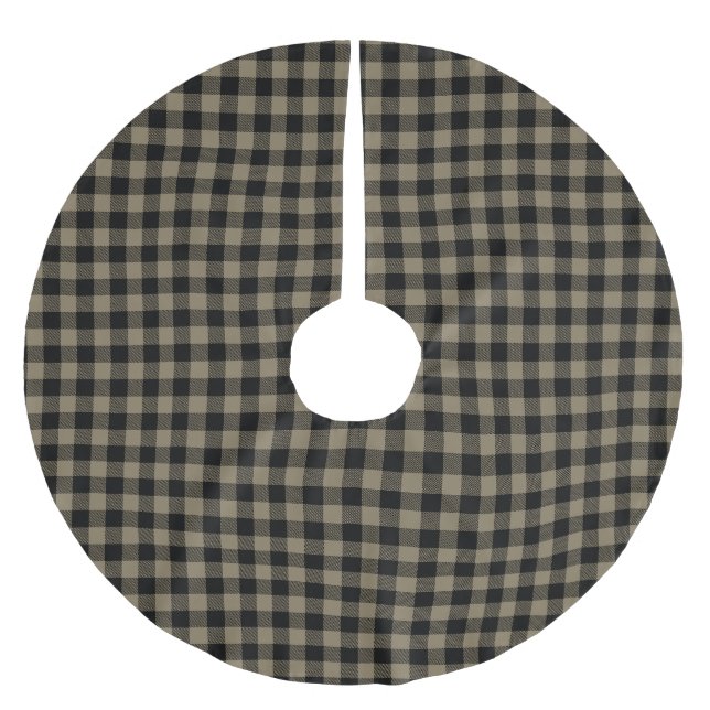 Modernes, einfaches Black Beige Buffalo Kariert Polyester Weihnachtsbaumdecke (Vorderseite)