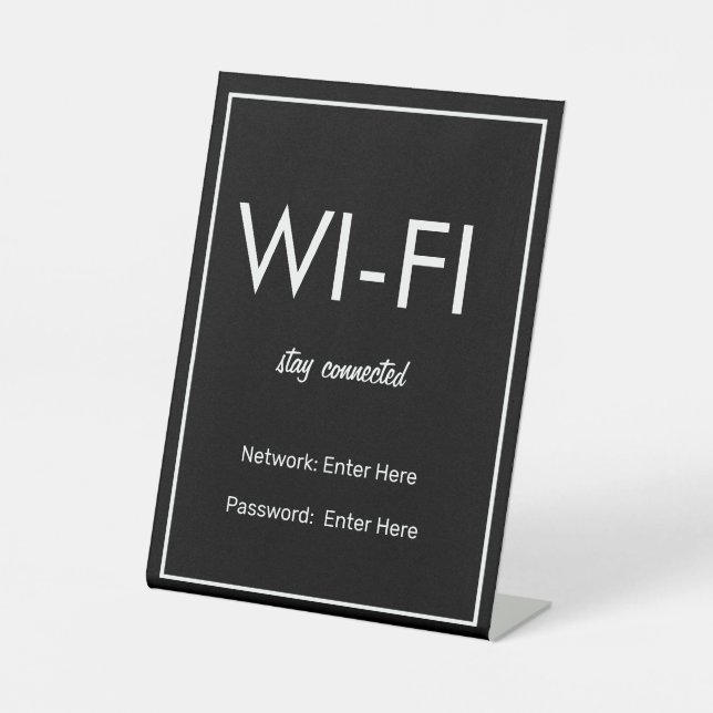 Modernes einfaches Black Wi-Fi Gästebuchzeichen Sockelschild (Vorderseite)