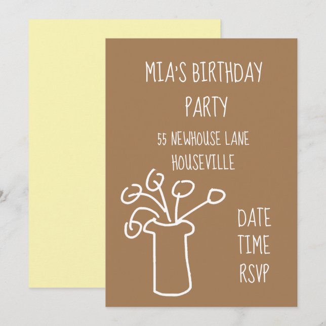 Modernes, einfaches Blume-stilvolles boho Party Einladung (Vorne/Hinten)