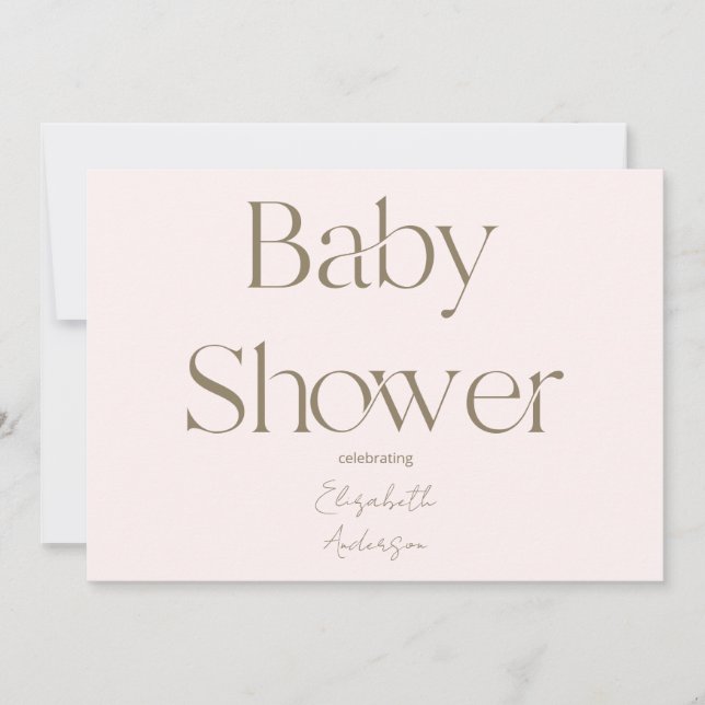 Modernes & einfaches Blush and Gold Baby Dusche Einladung (Vorderseite)