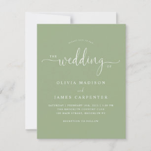 Modernes Einfaches Boho Sage Green Foto Hochzeit e Einladung