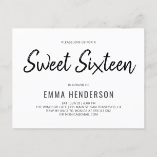 Modernes, einfaches Brush 16 . Geburtstag Einladungspostkarte