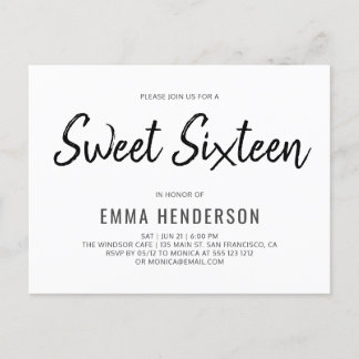 Modernes, einfaches Brush 16 . Geburtstag Einladungspostkarte