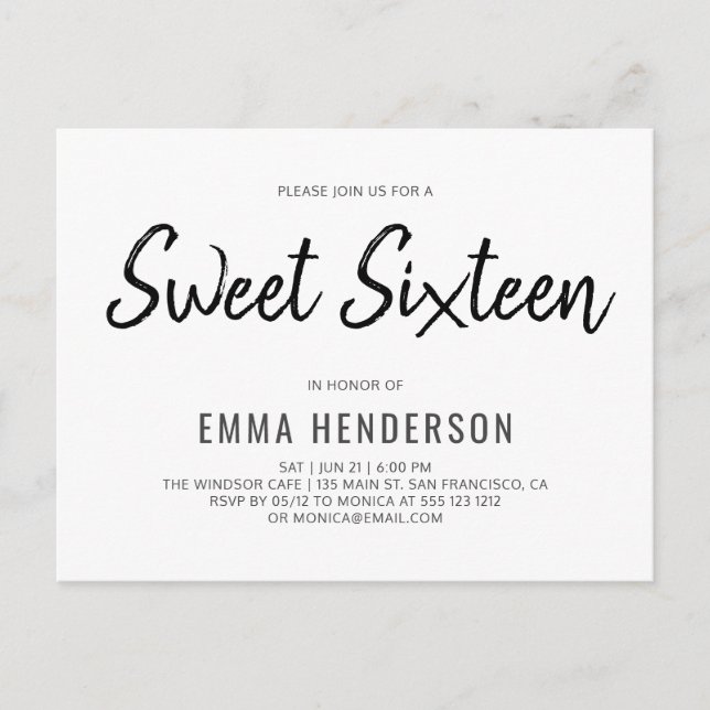 Modernes, einfaches Brush 16 . Geburtstag Einladungspostkarte (Vorderseite)