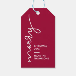 Modernes einfaches Burgundy Rot Frohe Weihnachtssc Geschenkanhänger