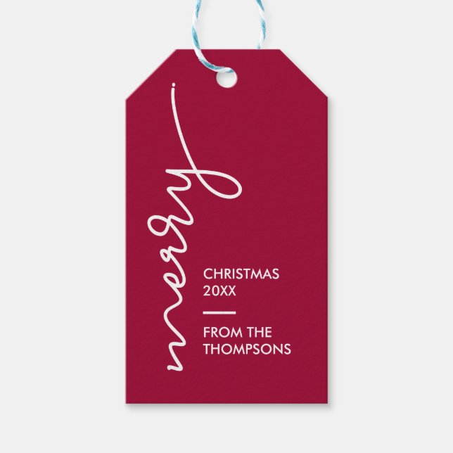Modernes einfaches Burgundy Rot Frohe Weihnachtssc Geschenkanhänger (Vorderseite)