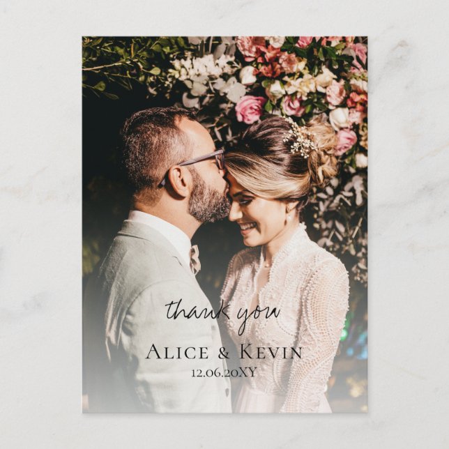 Modernes einfaches Calligraphy Foto Wedding Vielen Postkarte (Vorderseite)