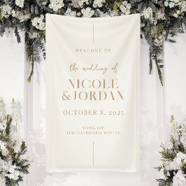Modernes, einfaches Chic Ivory Tan Wedding Willkom Banner