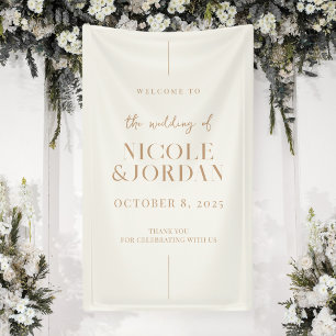 Modernes, einfaches Chic Ivory Tan Wedding Willkom Banner