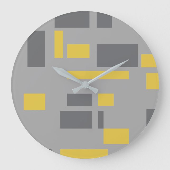 Modernes, einfaches, cooles geometrisch-gelbes Gra Große Wanduhr (Vorderseite)