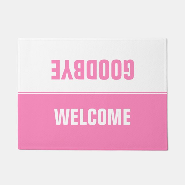 Modernes, einfaches Design Rosa & Weiß Willkommen  Fußmatte (Vorderseite)