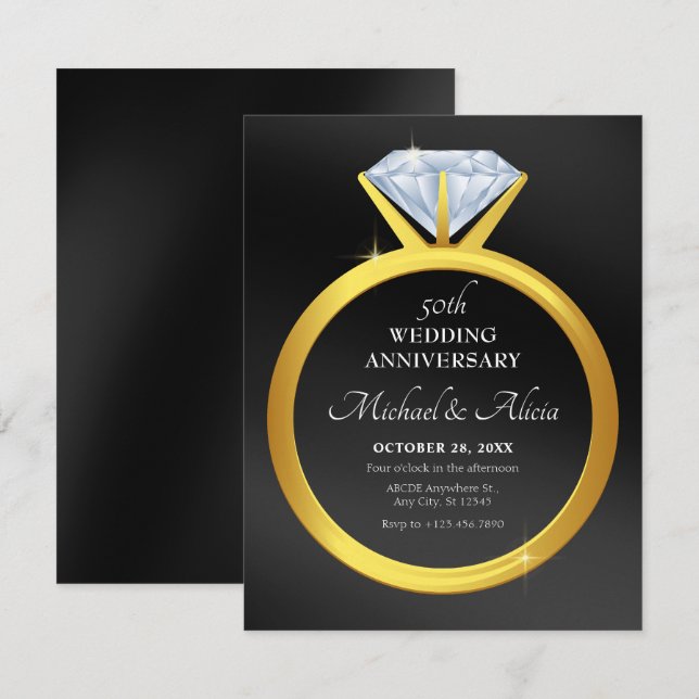 Modernes, einfaches Diamantenring-Hochzeitstag Einladung (Vorne/Hinten)