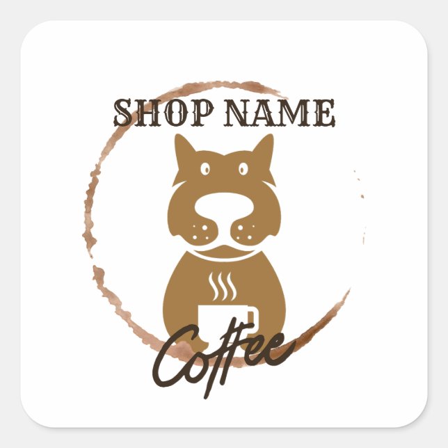 Modernes einfaches Dog Café Coffee Shop Quadratischer Aufkleber (Vorderseite)