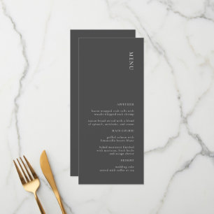 Modernes, einfaches, dunkelgraues Hochzeitmenü Menükarte