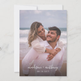 Modernes Einfaches Dusty Blue Script Foto Hochzeit Einladung
