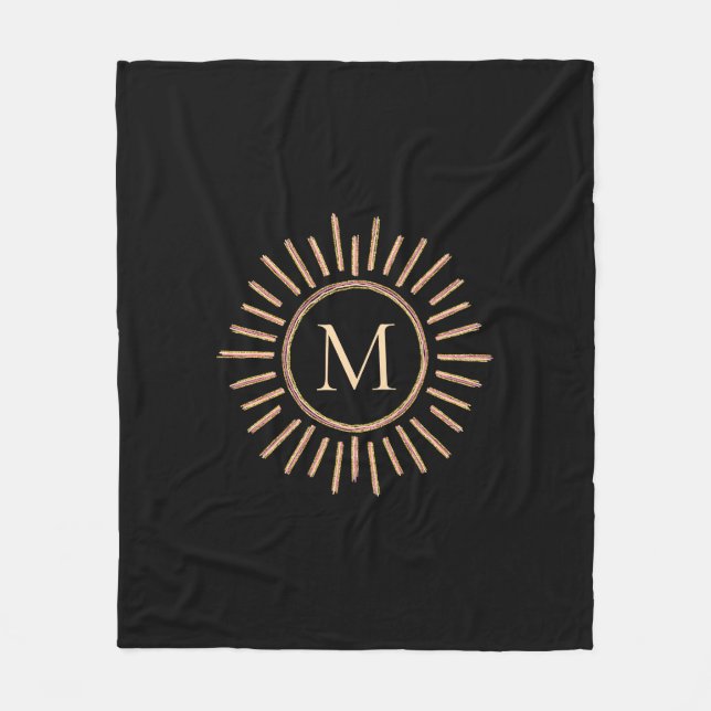 Modernes, einfaches, farbiges Monogramm-Schwarzes  Fleecedecke (Vorderseite)