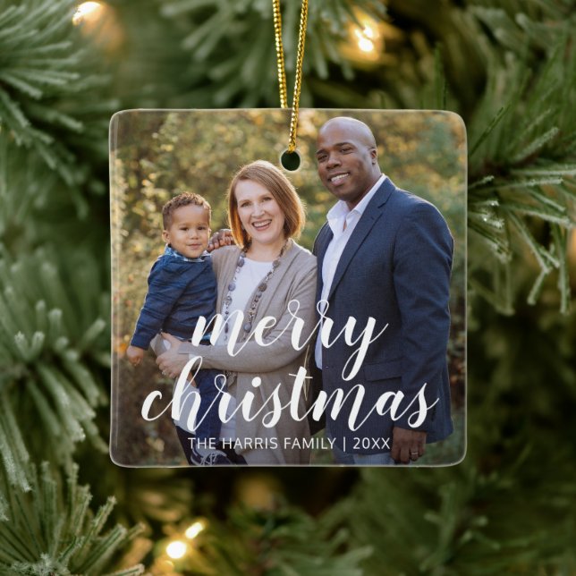 Modernes einfaches Foto Elegante Weihnachten Keramikornament (Baum)