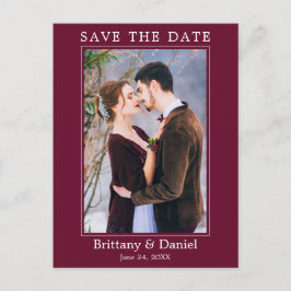 Modernes einfaches Foto Save the Date Burgund Postkarte