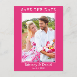 Modernes einfaches Foto Save the Date heiß rosa Postkarte