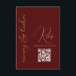Modernes einfaches Gold Burgund Red QR Bat Mitzvah RSVP Karte<br><div class="desc">Dieses elegante und stilvolle Bat Mitzvah oder Bar Mitzvah uAwg ist die perfekte Wahl für Ihren Sohn oder Ihre Tochter an ihrem besonderen Tag. Es zeichnet sich durch ein einfaches und modernes Imitat Gold Typografie-Design auf bordeauxrotem Hintergrund und QR Code uAwg. Es ist ein einzigartiges, cooles und trendiges Design, dieses...</div>