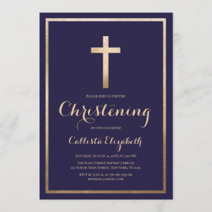 Modernes einfaches Gold-Cross-Christening Einladung