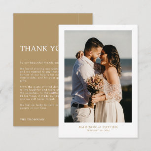 Modernes, einfaches Gold mit Foto Hochzeit Dankeskarte
