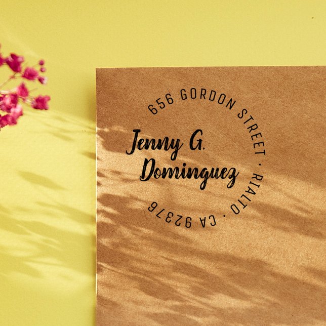 Modernes & einfaches Handwriting Runde Rücksendead Gummistempel (Rubber Stamp Mock-up)