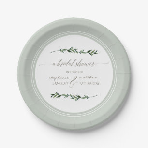Modernes, einfaches Leaf Foliage Grünes Brautparty Pappteller