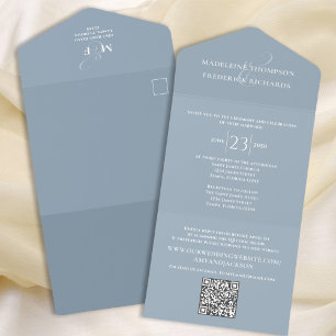 Modernes, einfaches Minimalistisch Dusty Blue   QR All In One Einladung